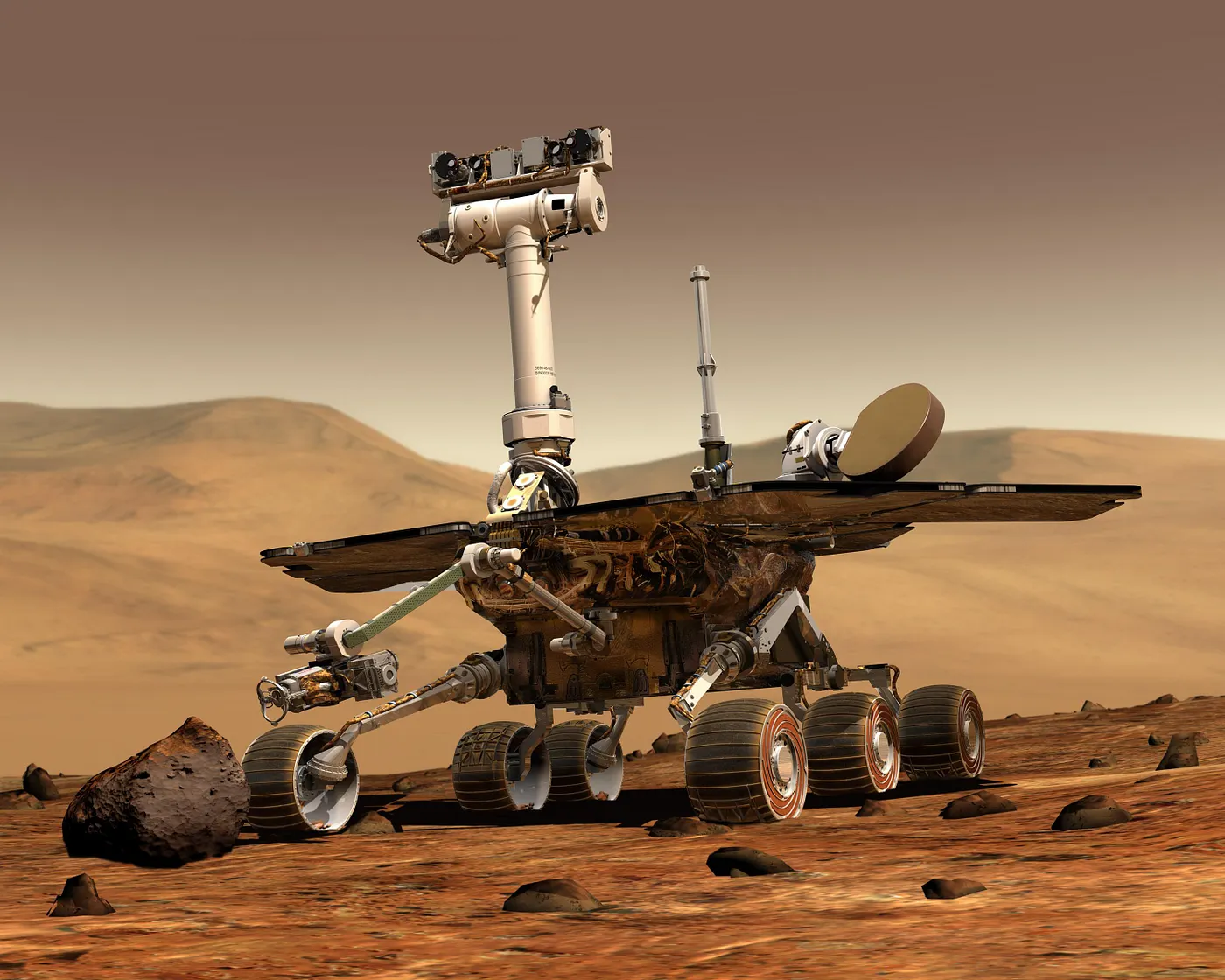 Spirit Rover: One of two rovers launched in 2003 to explore Mars and search for signs of ancient water, Spirit far outlasted her planned 90-day mission.
